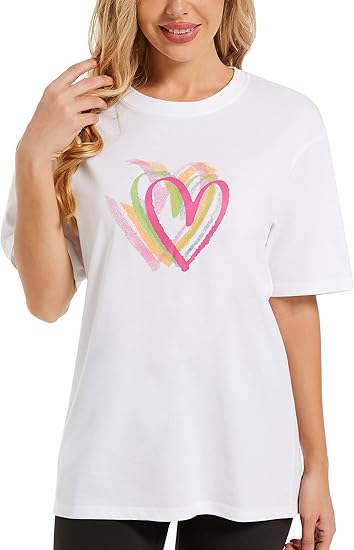 Women's Heart Graphic Tees (White)