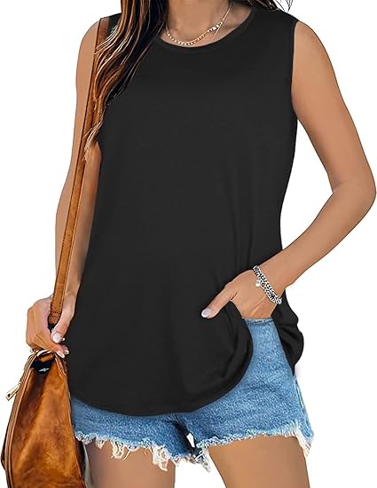 B1 Womens Tank Tops Summer T Shirts -  Solid Black
